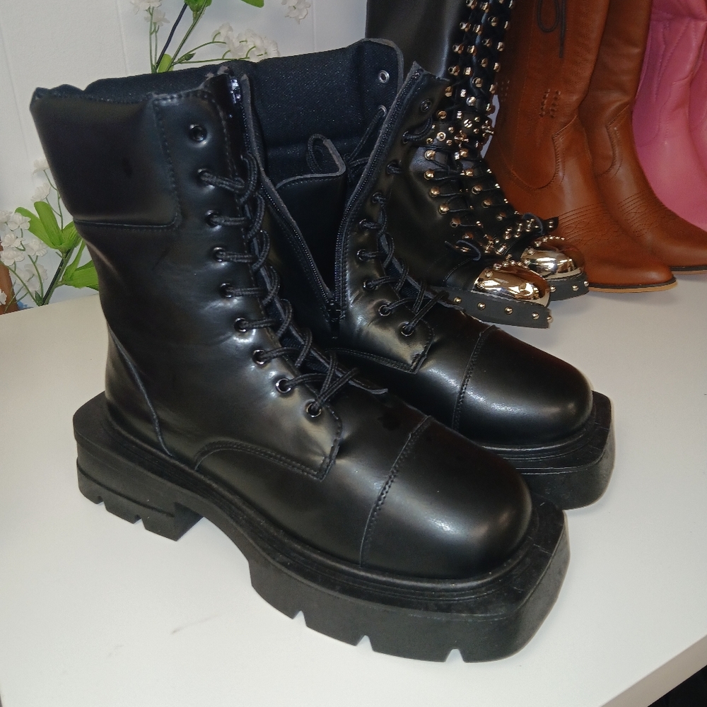 Square Toe Combat Boots